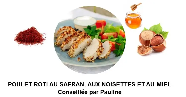 Poulet rôti au safran, aux noisettes et au miel (4 personnes)